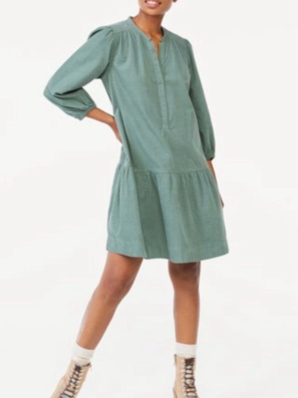Free Assembly sz XS extra small Sage Green Tiered Shirt Dress popover relaxed